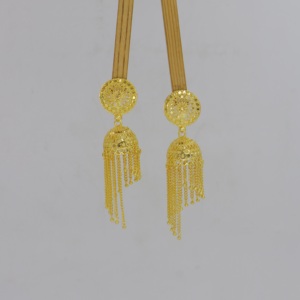 Joyería Tradicional India de Diseño para Bodas, Pendientes Jhumka Chapados en Oro con Cadenas Colgantes para Mujer en Malasia, Estados Unidos y Emiratos Árabes Unidos - Product Image 3