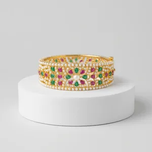 Pulsera de Perlas Rajwadi Indias, Chapada en Oro, Joyería Nupcial Tradicional, Pulsera de Imitación de Diseñador de Jaipur, Venta al por Mayor - Product Image 4