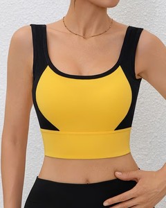 Ladies Colorblock Active <b>Top</b> Rib Knit Fitness <b>Crop</b> Vest Wide Band High Stretch Running Training Padded Athletic Bra - Product Image 1