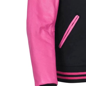 Plus Size <b>Mens</b> Wool Varsity <b>Jacket</b> Baseball Style Winter Ready Pink & Black Color - Product Image 1