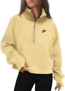 Sudadera personalizada OEM para mujer, de forro polar, con media cremallera, cuello alto, estilo oversize, con orificios para los pulgares - Product Image 4