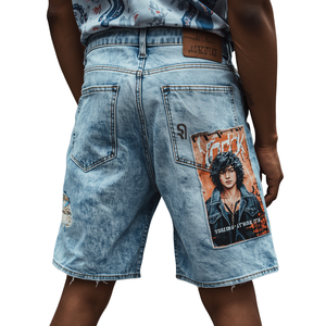 Shorts de mezclilla con estampado gráfico Y2K para hombre - Product Image 3