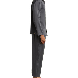 Ensemble de pyjama en soie pour homme, style moderne, manches longues, couleur unie, haut de gamme, vêtements de nuit doux en soie pour homme - Product Image 2