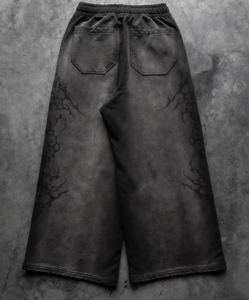 Vintage Washed Oversized Wide-Leg Sweatpants Black Gothic Graphic Streetwear Wide Leg Fleece Sweatpants Washed Black - Product Image 2