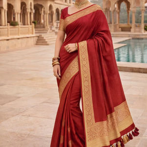 Sari de Viscosa Chanderi Noor - Absorbe la Humedad, Sin Arrugas, Tradicional, para Fiestas de Verano e Invierno, Listo para Bodas - Product Image 1