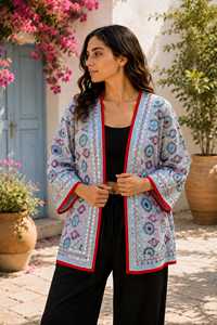 Chaqueta de algodón transpirable acolchada y bordada a mano estilo Phulkari india para mujer, abrigo reversible tipo bolero - Product Image 5