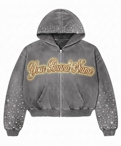 Sudadera con capucha y cremallera de alta calidad estilo streetwear con estampado personalizado, forro polar lavado de gran tamaño y detalles bordados. - Product Image 1