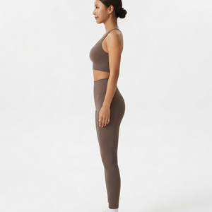 Custom Fitness Sportswear Active Wear High Waist Gym Clothes Workout Solid <b>Brown</b> Yoga <b>Leggings</b> and Bra Sets <b>for</b> <b>Women</b> - Product Image 5