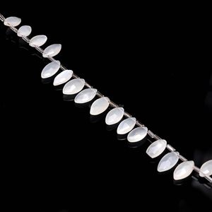 Perles de pierre de lune blanche naturelle facettées en forme de marquise, perles de pierre de lune percées sur le côté, perles de pierres précieuses pour la création de bijoux 7x12-8x13MM 8 pouces - Product Image 3