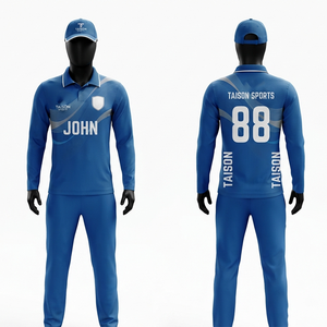 Mens <b>Cricket</b> Uniform 140g Premium Polyester Kit Navy Blue <b>White</b> Contrast Panel Custom Digital Print Embroidery Logo Short Sleeve - Product Image 5