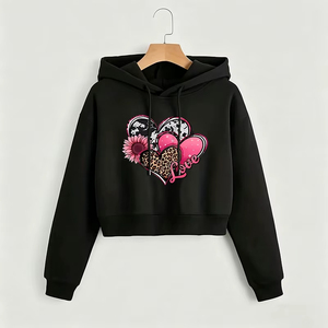 Sudadera Corta con Capucha para Mujer, Nueva Calidad, Estampado Floral de Corazones, Sudadera Corta de Otoño Invierno - Product Image 2