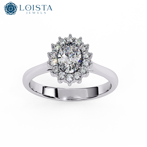 Anillo de Halo con Diamantes Cultivados en Laboratorio, Corte Ovalado, Estilo Floral, Oro Amarillo de 14K, Regalo de Compromiso o Boda para tu Pareja - Product Image 2