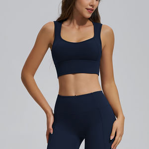 Conjunto Deportivo de 2 Piezas para Mujer: Top Deportivo con Espalda Descubierta y Diseño de Sujetador Deportivo Antichoque con Estampado a Cuadros Sólido y Suave - Product Image 1