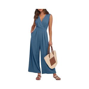 Combinaison décontractée à jambes larges pour femme, tenue une pièce douce, respirante, légère et confortable, prête pour l'été et la plage, en polyester/coton - Product Image 1