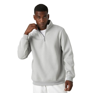 Sweat-shirt à demi-fermeture éclair brodé en éponge française de haute qualité pour hommes Logo personnalisé quart de fermeture éclair 100% coton teint en couleur unie hiver - Product Image 1
