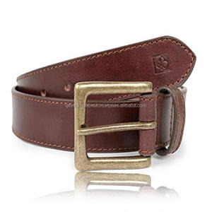 Excellent Quality Handmade <b>Men's</b> Fashion Full Grain Leather Casual <b>Belt</b> with Classic Antique Brass Pin Buckle <b>Belt</b> - Product Image 4