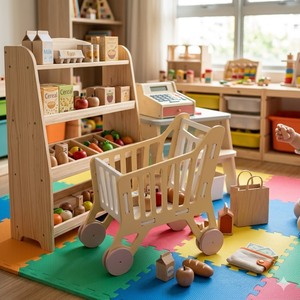 Carrito de Supermercado de Madera Contrachapada de Pino Americano Hao Hung Long TVRB112 - Duradero y Seguro con Bordes Lisos para Sala de Estar/Hogar - Product Image 1