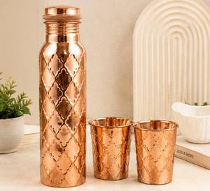 Juego de Botellas de Agua de Cobre con Dos Tazas, Diseño Moderno, Portátil, Reutilizable, Ecológico, Tapas Incluidas - Product Image 5