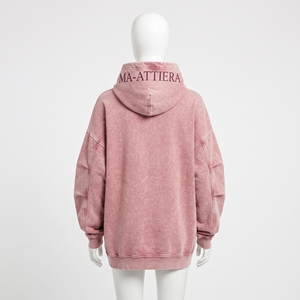 Sudadera con capucha oversize rosa lavada para mujer, estilo casual de moda urbana, forro polar, manga larga - Product Image 4