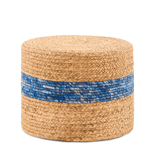 Handmade Blue Woven Foot <b>Stool</b> Natural Water Hyacinth <b>Ottoman</b> for Home Decor & Seating - Product Image 1