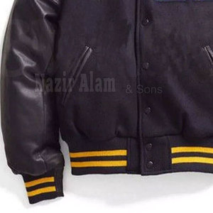 Blouson universitaire pour homme avec manches en cuir, corps en laine, style décontracté et tendance - Product Image 4