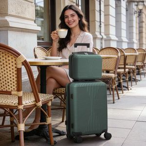 Set di Valigie 2 in 1 in PP Verde Scuro 12in/20in Senza Serratura TSA Comodo Set Bagagli con Ruote - Product Image 3