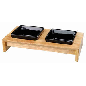 Ensemble de mangeoires pour animaux de compagnie en céramique/bois, 2 x 0,2 L, noir, 28 x 5 x 15 cm avec bol noir 28 x 5 x 15 cm pour animaux de compagnie - Product Image 1