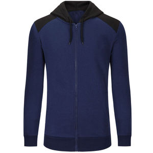 Men's Blue Black Color Block Hooded Tracksuit Set Full Zip Jacket Side Pockets Casual Autumn Wear Polyester Cotton <b>Blend</b> - Product Image 5