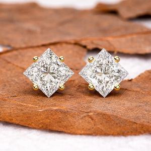 Boucles d'oreilles clous en diamant de laboratoire taille princesse 1 carat, or jaune 18 carats, pour femme, idéales pour mariage et fiançailles, forte demande - Product Image 2