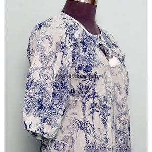 Chemise d'été vintage style indien 100% coton, imprimé floral numérique, col rond, manches bouffantes, crop top écologique et respirant pour femme - Product Image 6