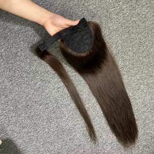 Vente en gros 100% cheveux humains queues de poney Extension de cheveux Double dessiné naturel droit toutes couleurs enveloppant cordon queue de cheval cheveux - Product Image 3