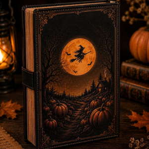 Diario de Cuero Luna Calabaza, Cuaderno de Brujería de Halloween, Diario de Escritura Vintage Estilo Academia Oscura, Regalo de Otoño, Grimorio - Product Image 4