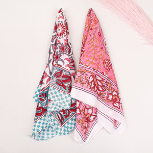 Artisan Handmade 100% Cotton Floral Block Printed 21" Square <b>Bandana</b> Boho Summer Fashion Multifunctional Quick Dry Breathable - Product Image 3