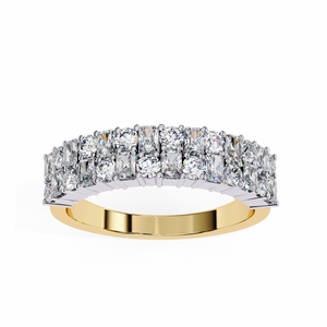 Bague de fiançailles et de mariage en or massif 14 carats avec diamant de laboratoire taille brillant rond et taille radiant, HPHT CVD - Product Image 1