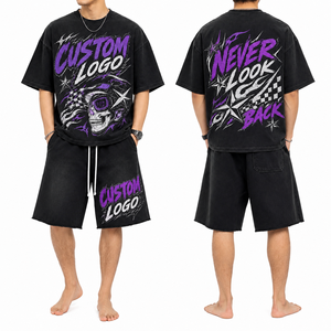 Ensemble T-shirt et short imprimé pour homme, style streetwear oversize, tenue décontractée d'été 2 pièces, impression personnalisée, vente en gros - Product Image 2