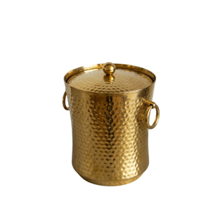 Cubo de hielo de acero inoxidable martillado dorado de lujo moderno al por mayor con tapa y asa de anillo, enfriador de vino de metal de doble pared para bar - Product Image 3