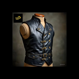 เสื้อกั๊กหนังแท้สีดำสำหรับผู้ชาย ทำมือ เป็นมิตรกับสิ่งแวดล้อม ระบายอากาศได้ดี สไตล์คาวบอย ไบค์เกอร์ สำหรับฤดูหนาว คุณภาพพรีเมียม ระดับแชมป์ตะวันตก - Product Image 1