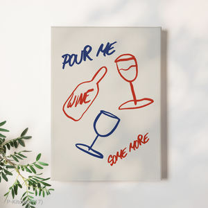 Décoration murale de Noël, Affiche illustrative de bouteille de vin et verre en style line art, Impression sur toile pour décoration murale minimaliste de cuisine - Product Image 1