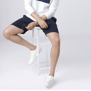Pantalones Cortos Bermuda de Algodón Azul Marino Sólido para Hombre, con Logotipo Frontal, Cintura con Cordón, Estilo Casual, Secado Rápido y Ecológicos - Product Image 4