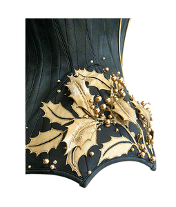 Corsé de Cuero Negro para Mujer con Apliques Dorados de Holly, Moldeador de Control Firme, Talla Adulto - Product Image 5