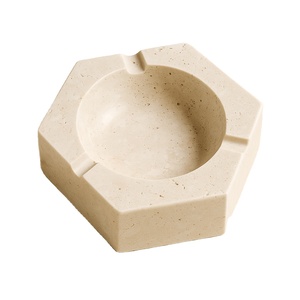 Cenicero Hexagonal de Mármol Beige Hecho a Mano, Moderno y Lujoso, Soporte para Fumar de Piedra, Decoración para el Hogar y la Oficina, Aspecto Elegante y Premium - Product Image 1