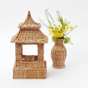 Table en rotin naturel et lanternes suspendues lampe lanterne à bougie avec poignée idéale pour les décorations de mariage et de maison - Product Image 2