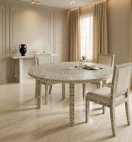 Table à manger ronde en os incrusté, bureau de salle à manger en bois à motifs modernes pour salon et décoration intérieure