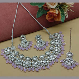 <b>Silver</b> Plated Kundan Stone and Beads <b>Necklace</b> <b>Set</b> 10581275LP Exquisite Fine Jewelry <b>Set</b> - Product Image 1