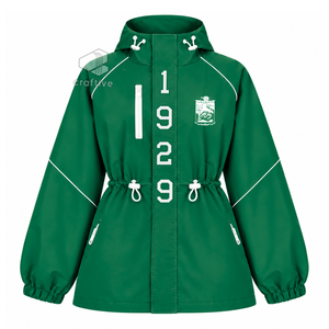 Chaqueta Impermeable con Capucha Verde para Mujer de la Hermandad Iota Phi Lambda, Cortavientos con Cierre Completo, Cintura Ajustable con Cordón, Chaqueta Anorak para Exteriores - Product Image 1