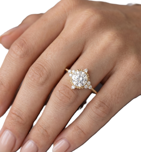 Bague de fiançailles vintage en or massif 14 carats avec halo de diamants ronds de laboratoire et sertissage clos, bijoux fins pour femme - Product Image 5