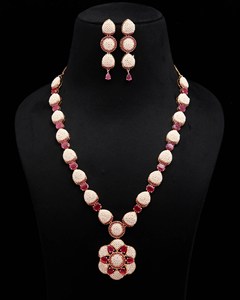 RAY FINE ORNATES 3 Layer Multi <b>Necklace</b> Set Pearl Coral <b>Ruby</b> Pink Gold Plated Vintage Indian Ethnic Bridal Wedding Jewelry IGI - Product Image 1