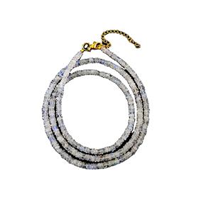 Manufacturer Wholesale Natural Rainbow <b>Moonstone</b> Stone Smooth Heishi Tyre Extra Silver Chain Beaded Gemstone <b>Necklace</b> - Product Image 1