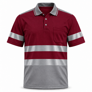 Camiseta Polo de Trabajo Reflectante Personalizada para Hombre, con Cinta Plateada, Manga Corta, Bolsillo en el Pecho, Diseño Bicolor, Uniforme para Mantenimiento de Carreteras - Product Image 1