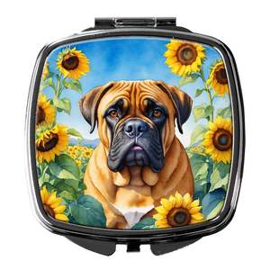 Bullmastiff Tournesols Miroir de maquillage de voyage pliable compact Cadeau décoratif de poche pour femmes et filles - Product Image 1